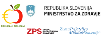 Logotipi financerja in partnerjev projekta Pri hrani prihrani: Ministrstvo za zdravje, Zveza potrošnikov Slovenije, Zveza prijateljev mladine Slovenije